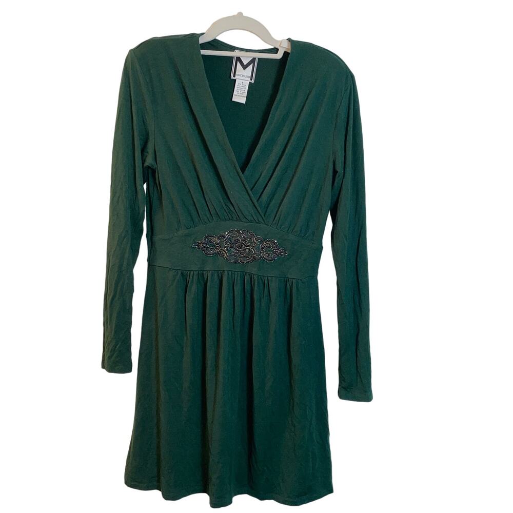Marc Bouwer Green Faux Wrap Dress - Size S‎ - Beaded Waist Detail